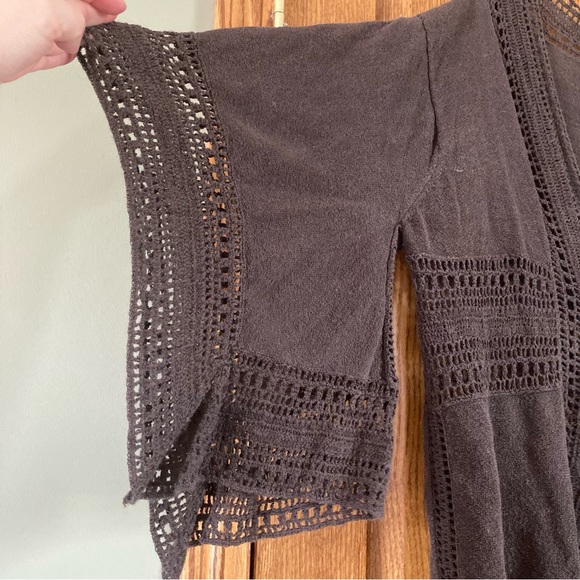 Chico's Dark Brown Open-Knit Cardigan Sweater 2 (Large) - Picture 3 of 9
